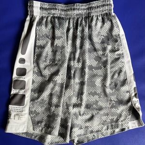 Nike Elite basketball shorts.  Grey and white.